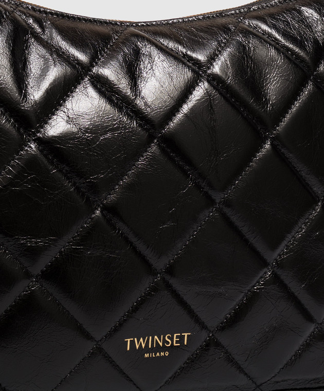 Twinset Черная кожаная глянцевая сумка Liliane с логотипом 262TD8150 изображение 4