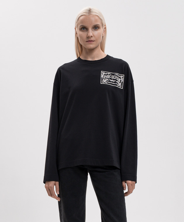 Off-White Черный лонгслив с вышивкой логотипа 2FB00555T изображение 3