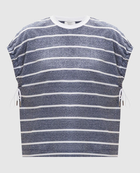 Peserico Синяя футболка с леном в полоску S06411J003028