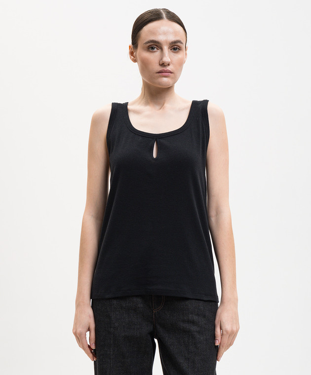 Victoria Beckham Чорний топ з льоном 1226JTP007237A зображення 3