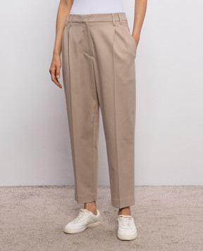 Brunello Cucinelli Бежеві штани з бавовни з ланцюжком моніль MP126P8308