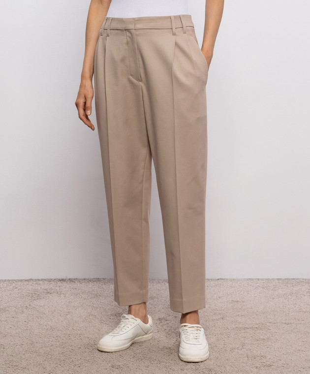 Brunello Cucinelli Бежевые брюки из хлопка с цепочкой мониль MP126P8308 изображение 3