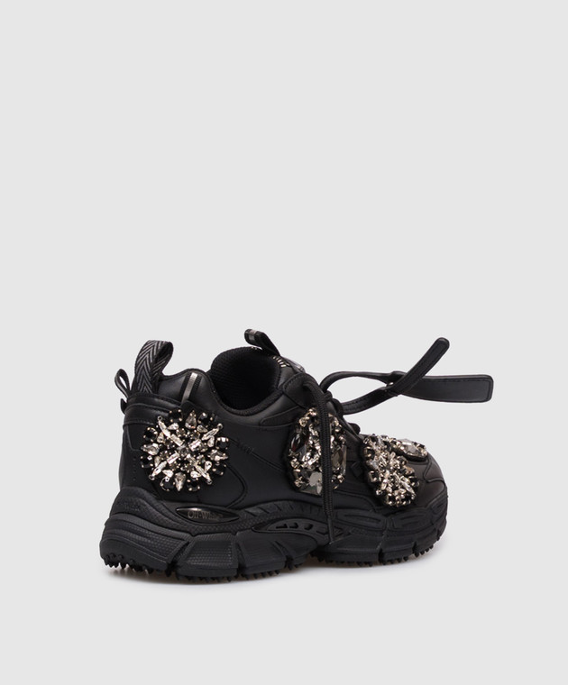 Off-White Черные кожаные кроссовки Be Right Back с кристаллами OWIA289Z26LEA003 изображение 3