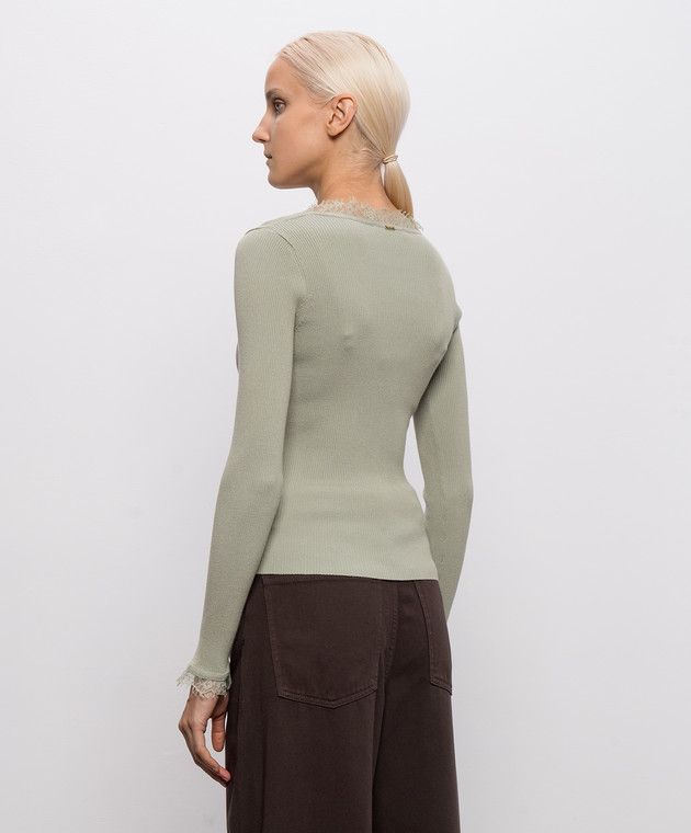 Twinset Зеленый джемпер в рубчике с кружевом 262TP3390 изображение 4