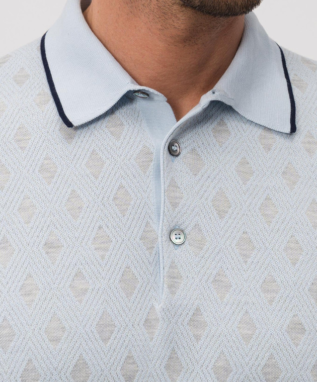 Castangia dal 1850 Блакитне поло з шовком у візерунок CA002 зображення 5