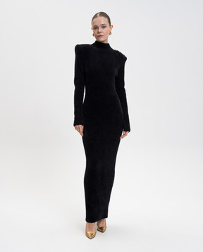 Balmain Чорна сукня максі з акценними плечима FF0RL226KI95