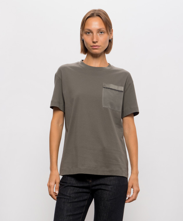 Brunello Cucinelli Футболка цвета хаки с цепочкой мониль M0T81B2M10 изображение 2