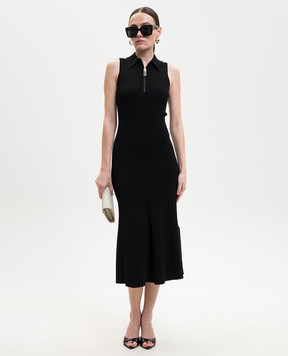 Victoria Beckham Чорна сукня міді Mira в рубчик 1226KDR007282A