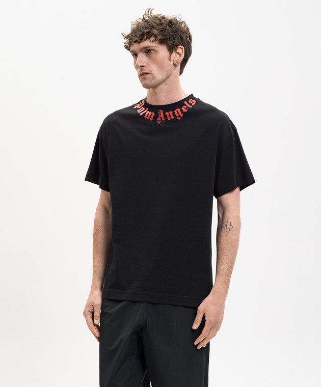 Palm Angels Черная футболка с контрастным логотипом PMAA109S26JER008 изображение 3