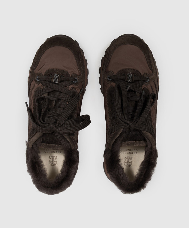 Brunello Cucinelli Коричневые кроссовки с цепочкой мониль MZSFG3384 изображение 4