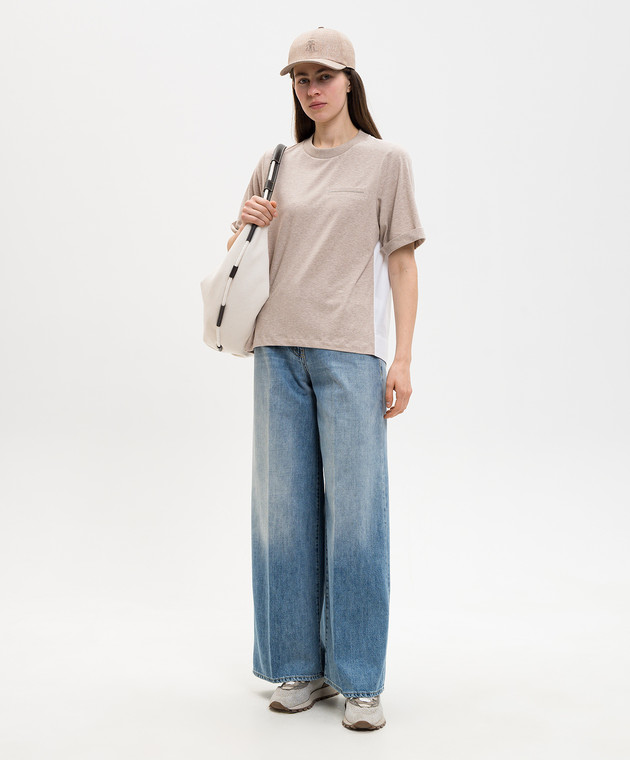 Peserico Бежевая меланжевая футболка с цепочкой мониль S06918J06766A изображение 2