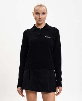 Givenchy Черное поло из шерсти и кашемира с логотипом BW61J04ZTA