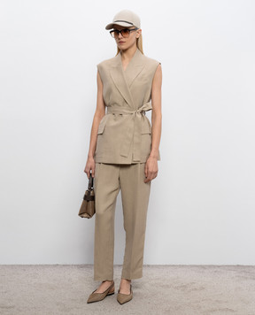 Brunello Cucinelli Коричневі штани з льоном MH126P8292