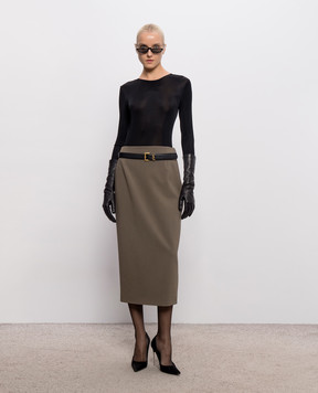 Thierry Mugler Юбка-карандаш цвета хаки с шерстью 26F1JU06001035