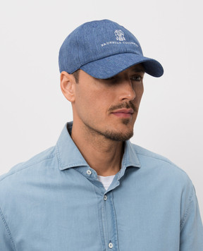 Brunello Cucinelli Синя кепка з льону та вовни MZ4089850