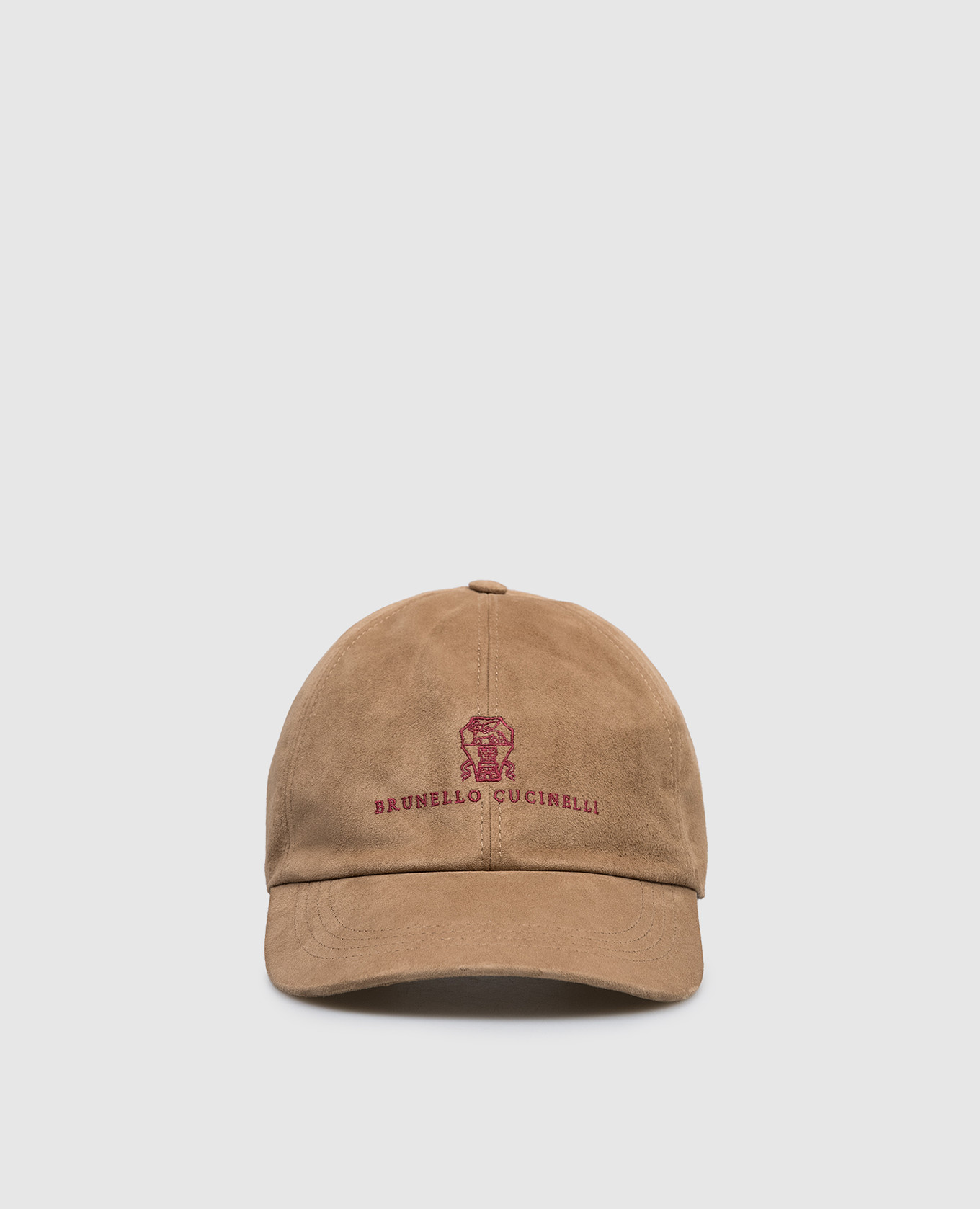 Коричневая замшевая кепка с вышивкой эмблемы