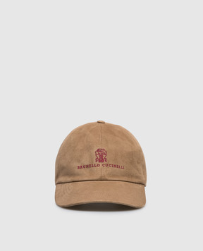 Brunello Cucinelli Коричнева замшева кепка з вишивкою емблеми MPCLF9850