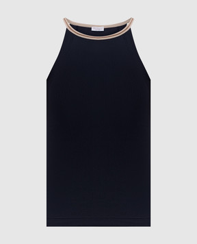 Brunello Cucinelli Синий топ в рубчик с цепочкой мониль MG902DO320