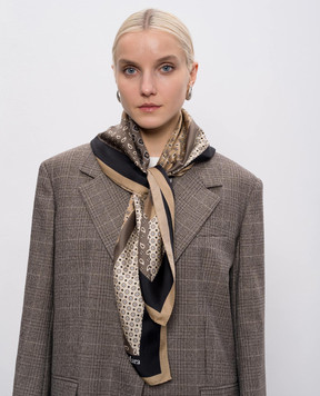 Max Mara Коричнева хустка CARRE із шовку в брендовий принт MXACARRE90W1