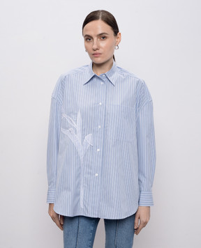 Max & Co Блакитна сорочка CANNETI в смужку з квітковою аплікацією MCOCANNETI