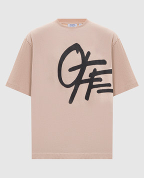 Off-White Бежевая футболка с принтом логотипа Spray 44MAA120S26J00T