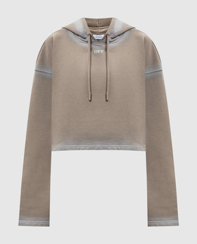 Off-White Коричневе укорочене худі Spray з принтом логотипа 2BB06GS26FLE003