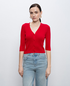 Twinset Червоний укорочений кардиган в рубчик з шовком 261TT3182