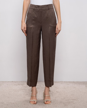 Peserico Коричневі штани з льоном з відворотами A04210D01926