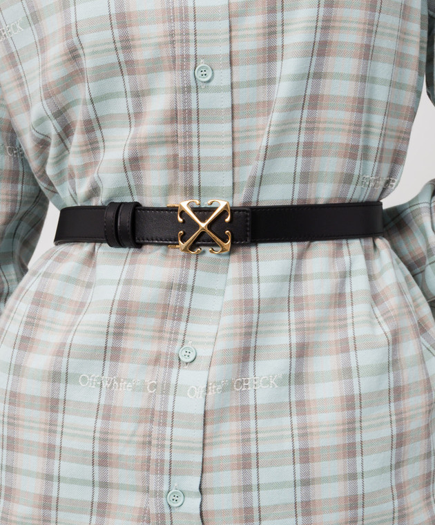 Off-White Чорний шкіряний ремінь Arrow з принтом OWRB13AC99LEA001 зображення 2