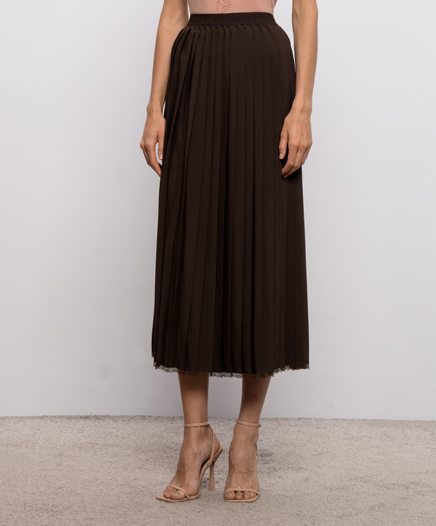 Twinset Коричневая юбка-плиссе с кружевом 262TP2350 изображение 3