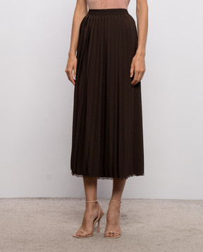 Twinset Коричнева спідниця-плісе з мереживом 262TP2350