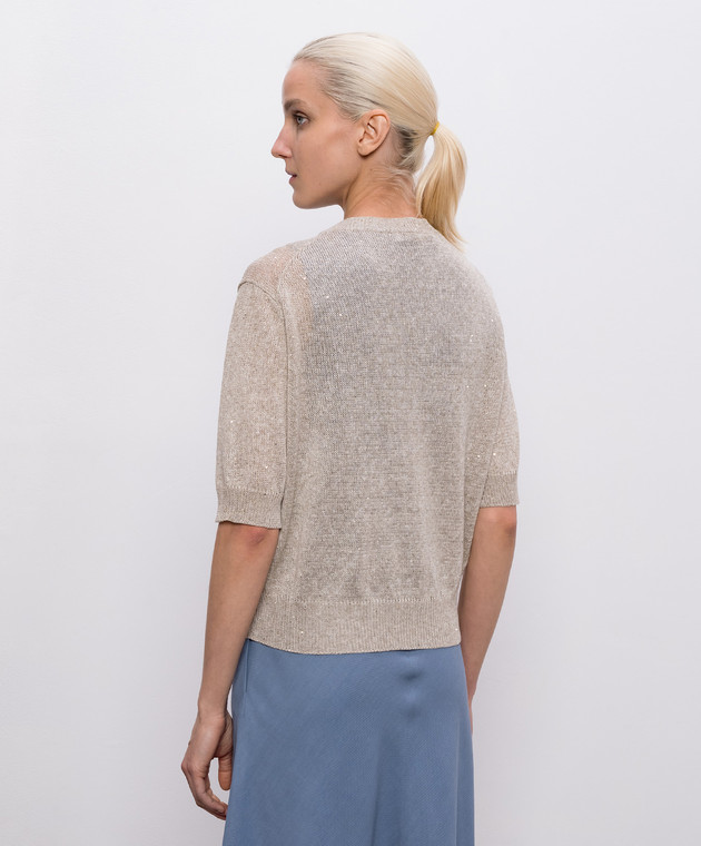 Brunello Cucinelli Бежевый топ из льна с пайетками MDT746400 изображение 4