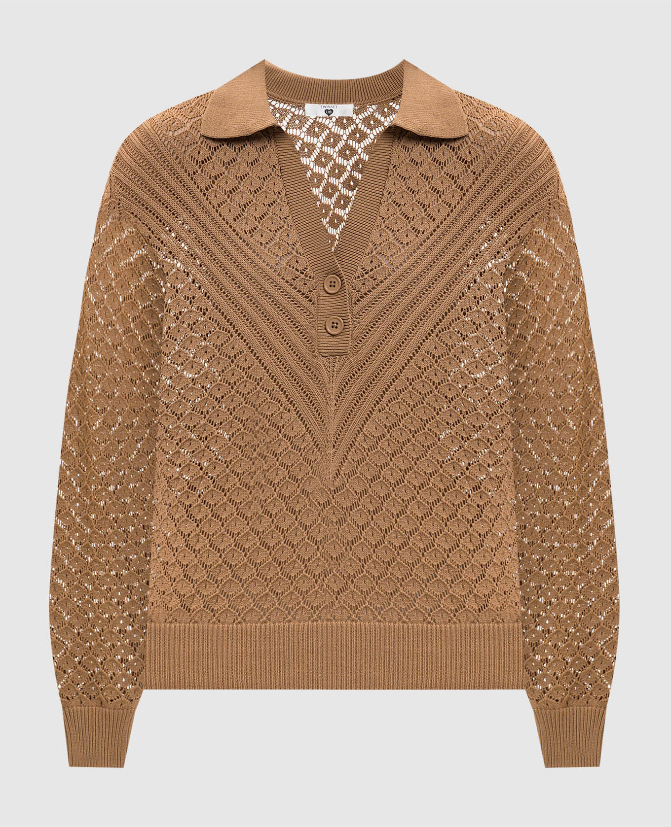 Коричневий ажурний пуловер