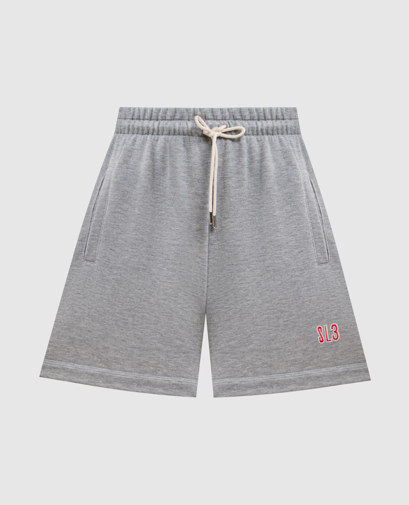 

Серые меланжевые шорты с вышивкой монограммы, Серый, Шорты