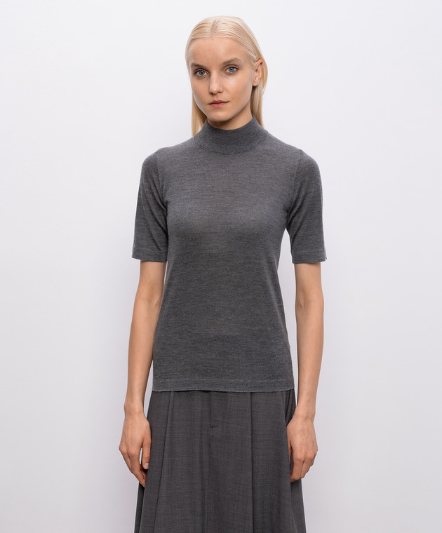 Brunello Cucinelli Темно-серый меланжевый топ из кашемира и шелка M13800004P изображение 3