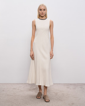 Brunello Cucinelli Сукня кольору айворі з льоном з ланцюжком моніль MH126AFR61