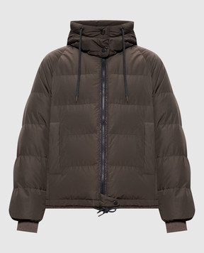 Brunello Cucinelli Коричневий стьобаний пуховик з ланцюжком моніль MH5257216