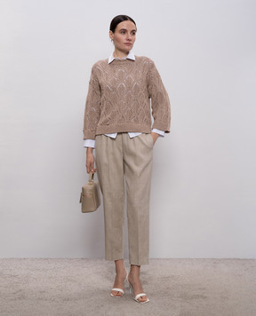 Peserico Коричневый ажурный джемпер с пайетками A99054F0309110