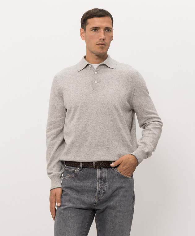Brunello Cucinelli Серое поло из кашемира MQS00295 изображение 3