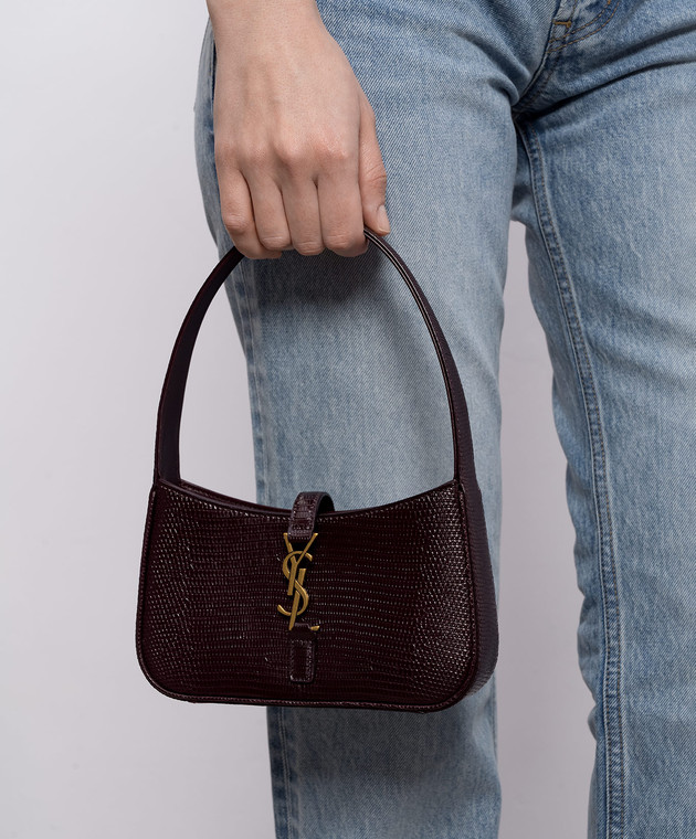 Saint Laurent Бордова шкіряна глянцева сумка LE 5À7 з тисненням під шкіру рептилії 710318EABAN зображення 2