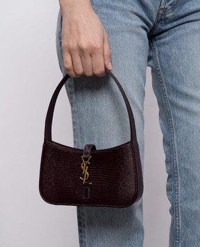 Saint Laurent Бордова шкіряна глянцева сумка LE 5À7 з тисненням під шкіру рептилії 710318EABAN