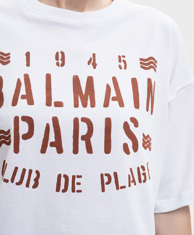 Balmain Белая укороченная футболка с принтом GF0EE145BD55 изображение 5
