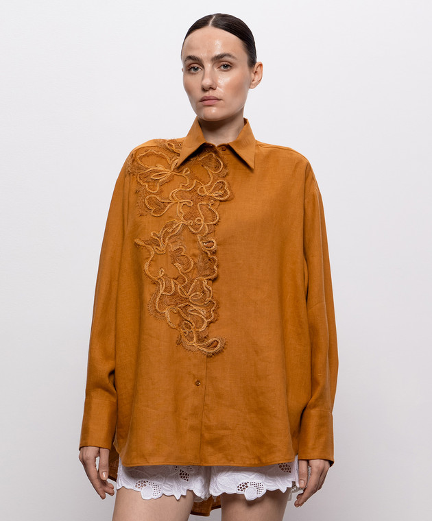 Ermanno Scervino Life Коричнева сорочка з льону D484K305ZQR зображення 2