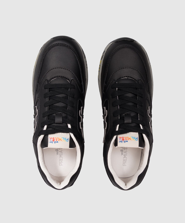 Premiata Детские черные кожаные кроссовки Demi 322394633640 изображение 4