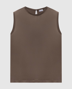 Brunello Cucinelli Коричневый топ из шелка с блестящей текстурой M0C59EH500