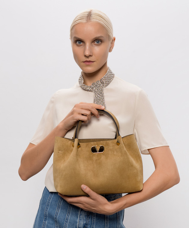 Valentino Замшевая сумка-тоут цвета хаки 9W2B0T83AHA изображение 2