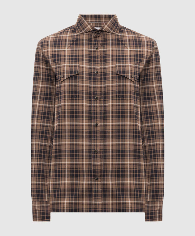 Brunello Cucinelli Коричневая рубашка в клетку MY6544008