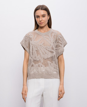 Brunello Cucinelli Бежевий топ з льону з паєтками MDT771010