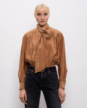 Saint Laurent Коричнева блуза з ефектом жатки 856436Y3K31