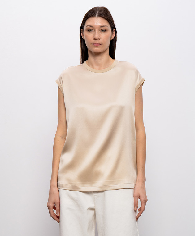 Brunello Cucinelli Бежевый топ из шелка MPC59EH500 изображение 3